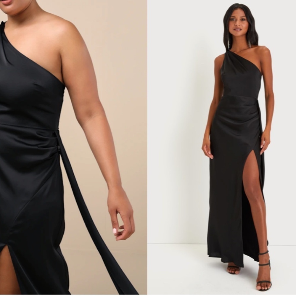 LULU's Sexy Prom Wedding Bridesmaid Elegant Satin One Shoulder Elegant Gown - Picture 4 of 7